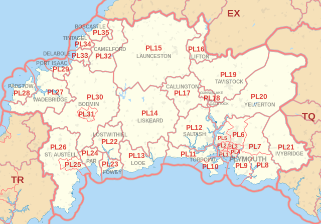 PL Postcode Area Map